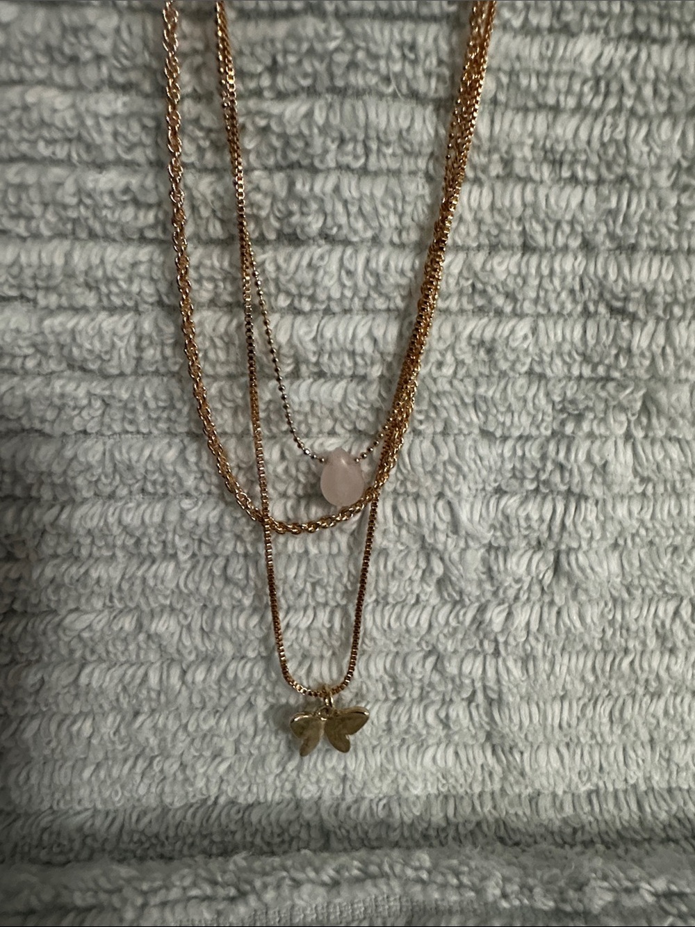 Universal Thread Rose Gold Layered Necklace with Rose Quartz Stone & Butterfly